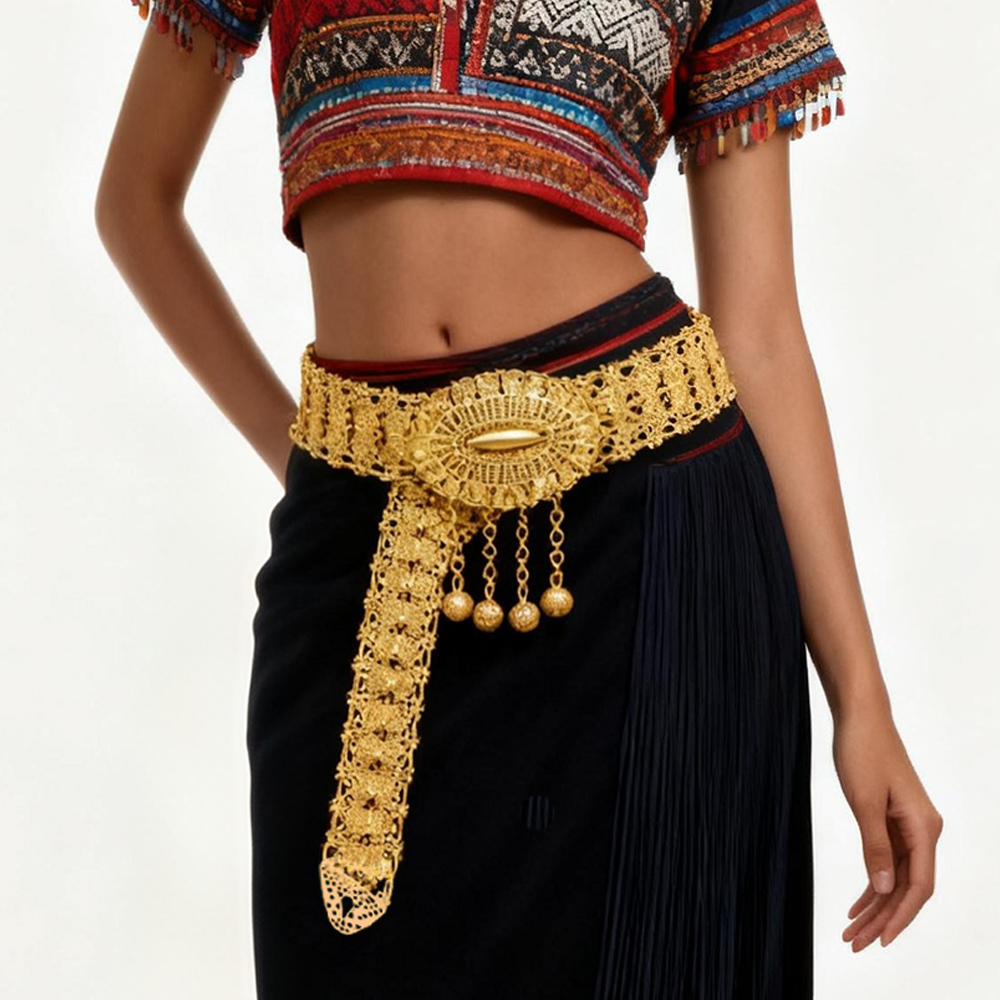 Ethnic Fashion Co In - Golden Alloy Carved Hollow Geometry Coin