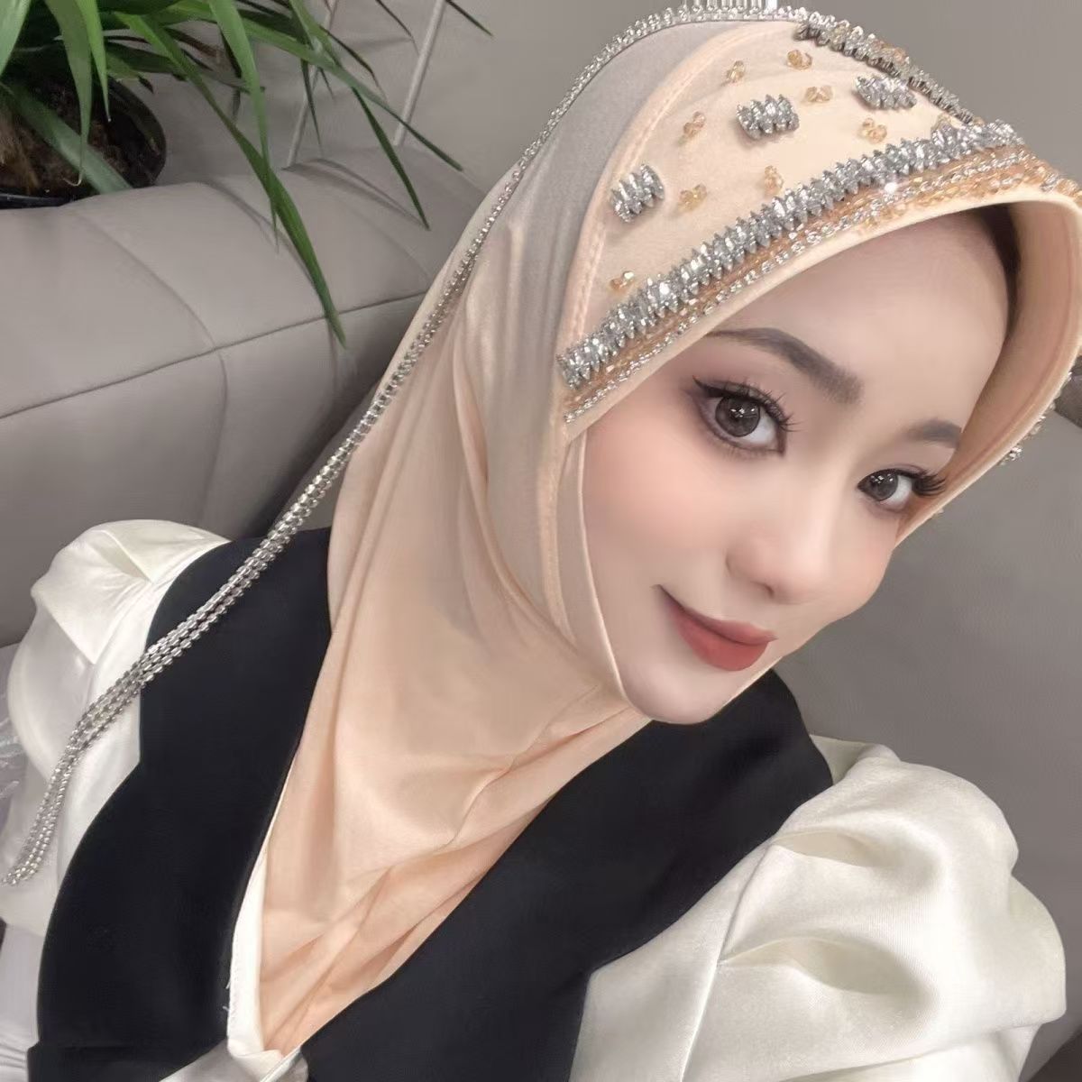 Luxury Hat Hijab Pink Scarf wi - Ethnic Fashion 评论和价格