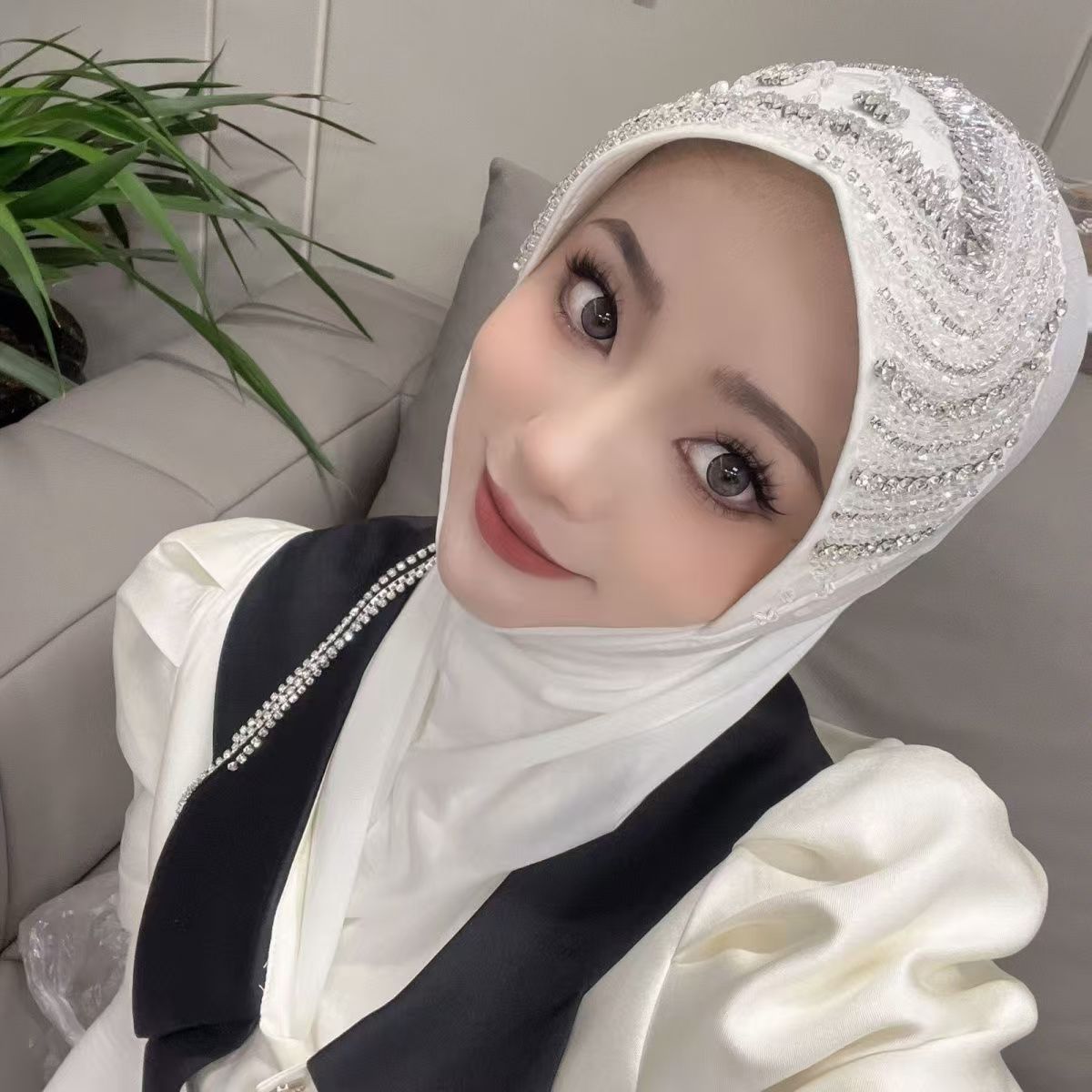 Luxury Hat Hijab Pink Scarf wi - Ethnic Fashion 评论和价格