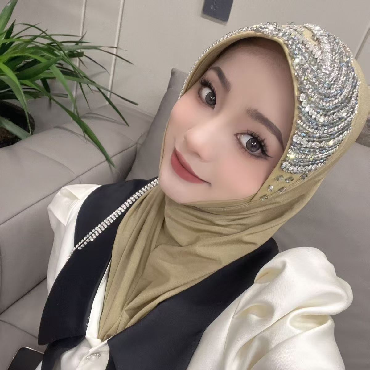 Luxury Hat Hijab Pink Scarf wi - Ethnic Fashion 评论和价格