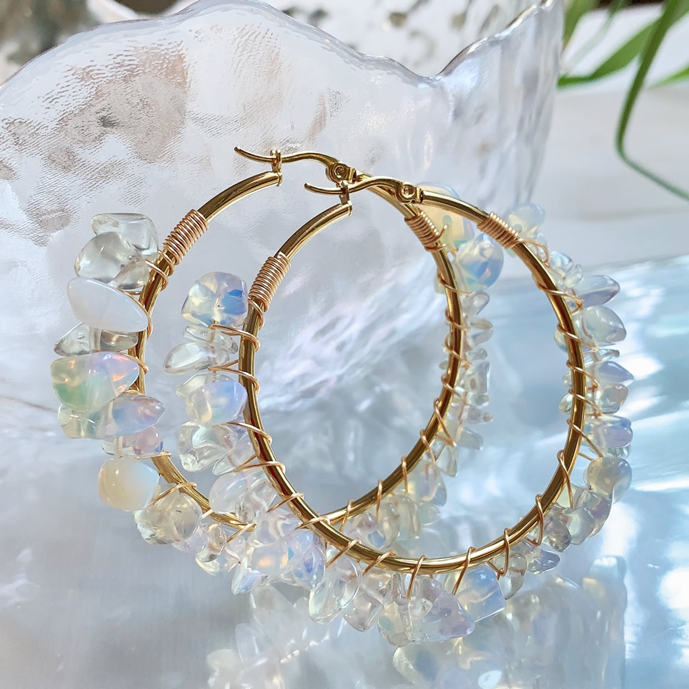 Natural Crystal Hoop Earring I - Aura Ethnic Fashion 评论和价格