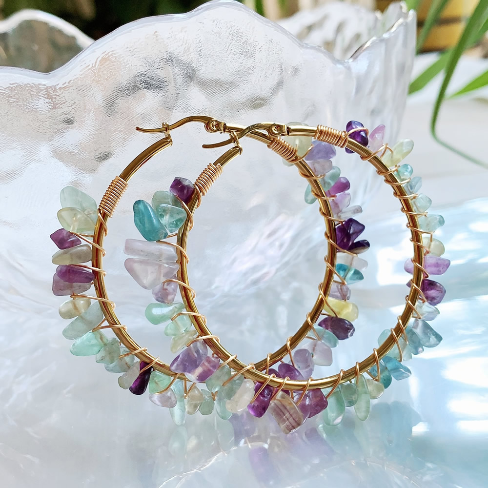 Natural Crystal Hoop Earring I - Aura Ethnic Fashion 评论和价格