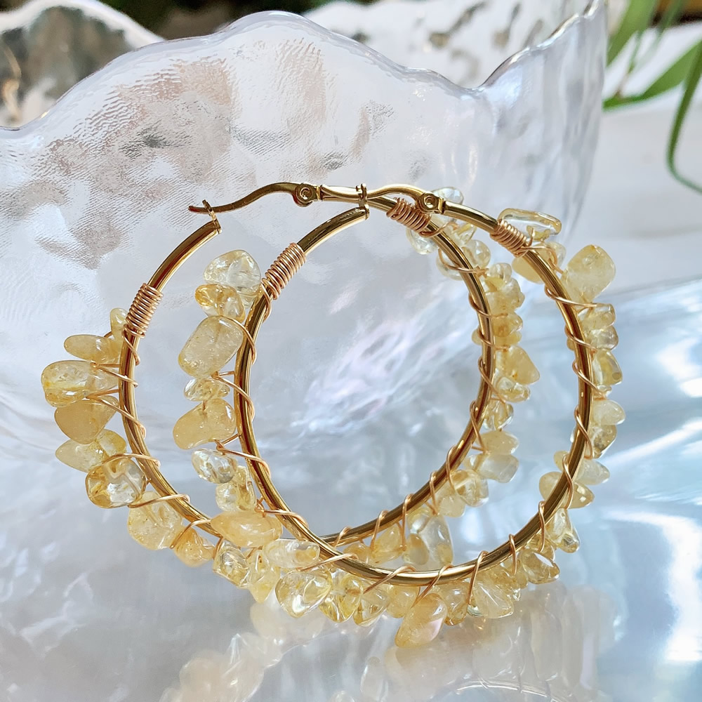 Natural Crystal Hoop Earring I - Aura Ethnic Fashion 评论和价格