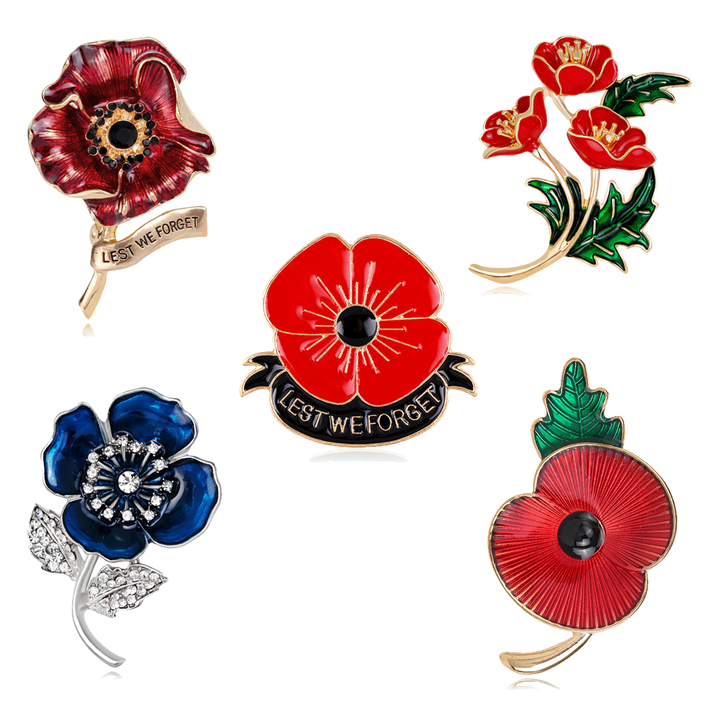 Enameled Red Poppy Flower Broo - Ethnic Fashion Uk 评论和价格